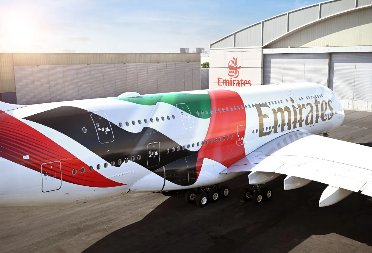 Emirates unveils a striking new UAE flag livery on its A380