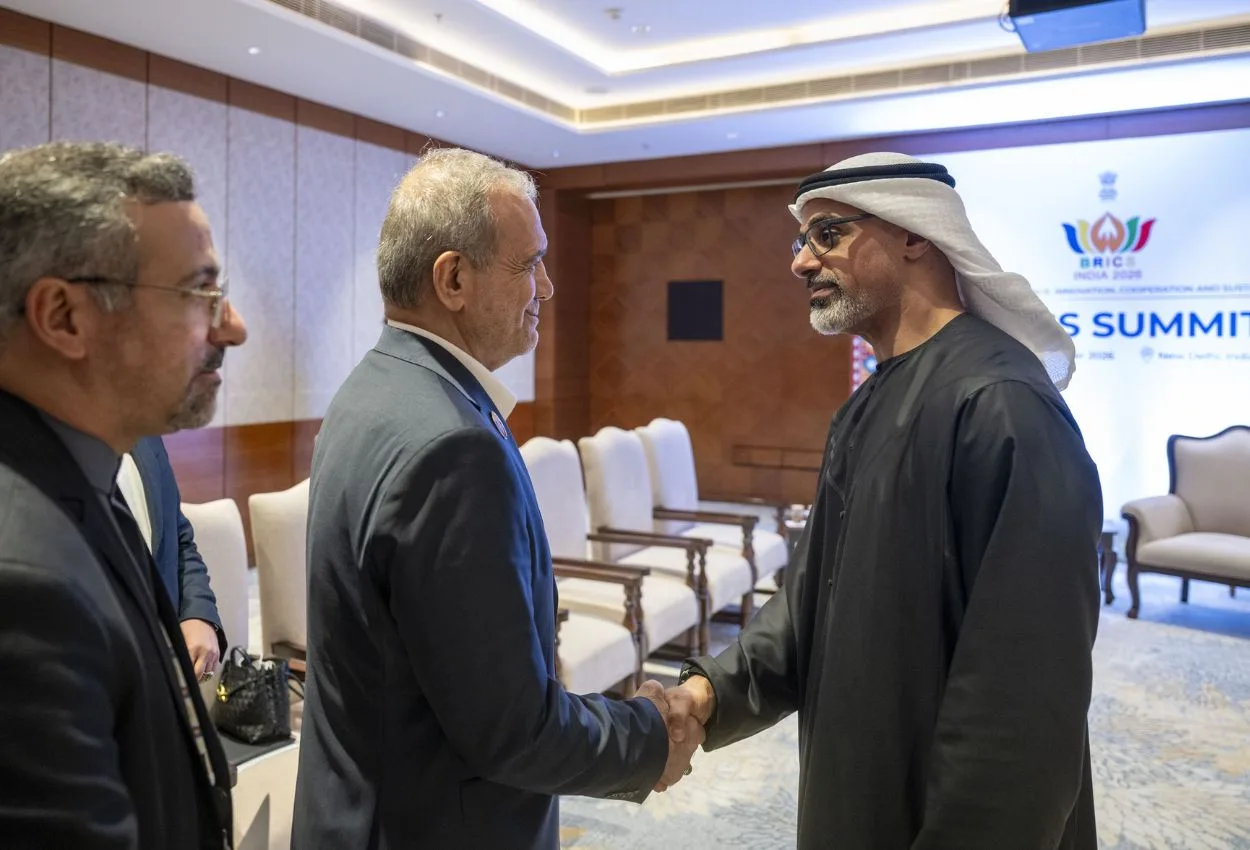 Abu Dhabi Crown Prince meets Iran’s president at BRICS summit