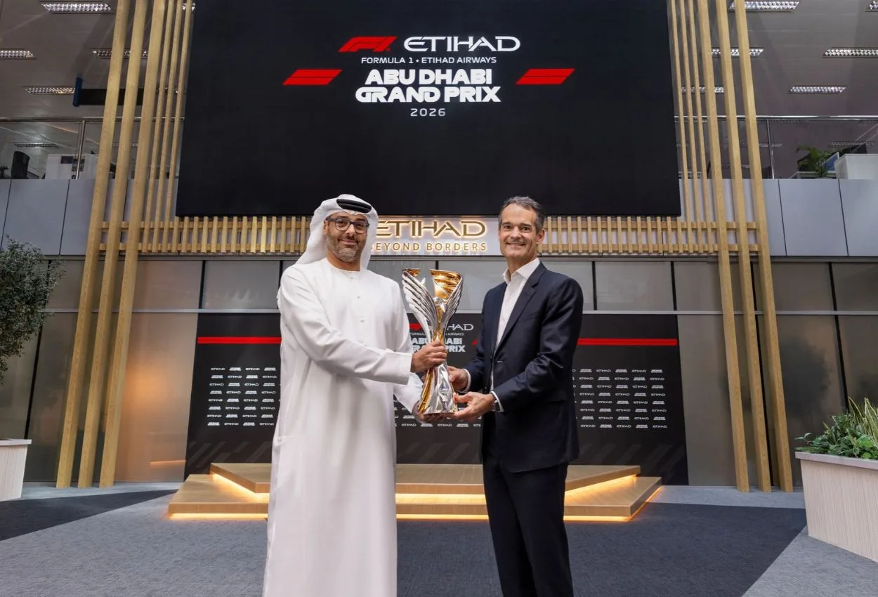 Abu Dhabi GP trophy lands at Etihad HQ ahead of season finale